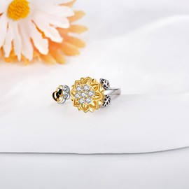 You Are My Sunshine Fidget Rings 925 Sterling Sliver Sunflower Bee Spinner Ring Anxiety Jewelry Gift For Women Girl