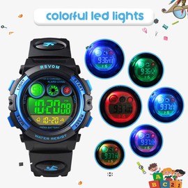 Waterproof Boys’ Watch, Waterproof to 5 atm, 12 / 24H Display, Alarm Clock / Stopwatch / EL Light, Blue Kids Digital Electronic Wrist Watch for Boys Age 5 Years, Birthday / Christmas Gift