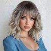 Ombre Dirty Blonde Wig With Bangs for Women Short Bob