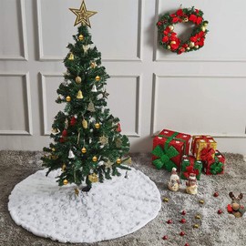 GAFYMI 36 Inches Christmas Tree Skirt, White Silver Tree Skirts,Faux Fur Tree Skirt for Christmas Tree Decorations Mat with Silver Snowflakes Sequin for Merry Christmas Xmas