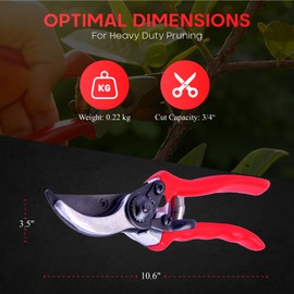 HortiSnip 8-Inch Bypass Pruning Shears, Professional Garden Shears with Sharp Steel Blade, Heavy Duty Pruners for Gardening, Plant Trimming, Cutting Stems & Branches