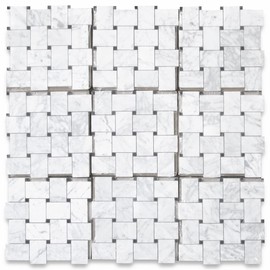 Stone Center Online Carrara White Marble Large Basketweave Mosaic Tile w/Nero Marquina Black Dots Honed Kitchen Bath Wall Floor Backsplash Shower (1 Sheet)