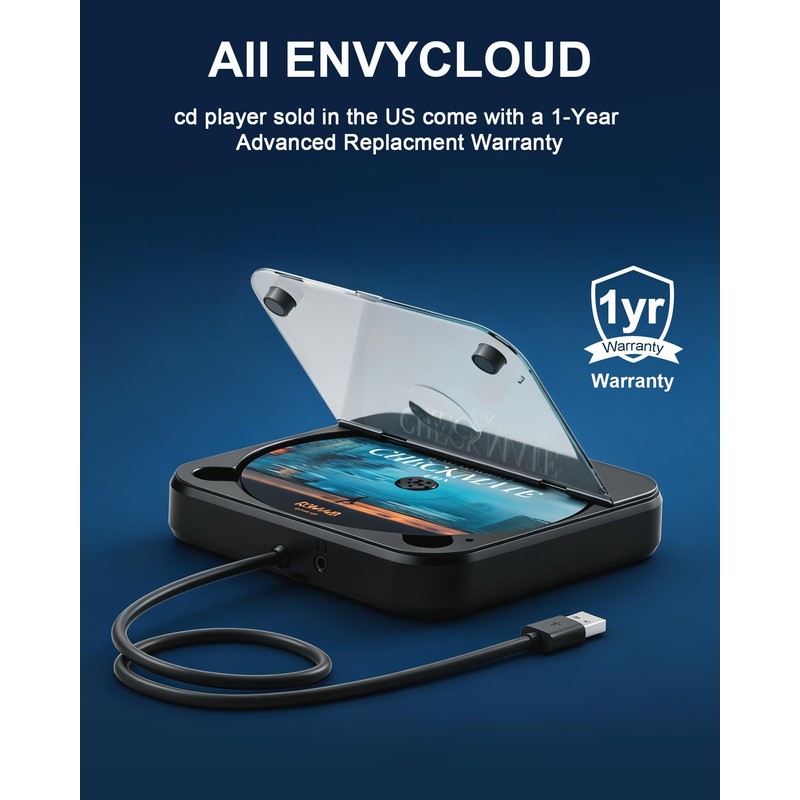 ENVYCLOUD Portable Car CD Player with USB/AUX Port,External CD Player