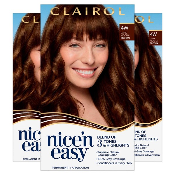 Clairol Nice'n Easy Permanent Hair Color, 4W Dark Mocha Brown, Pack of 3