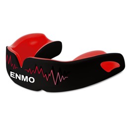 Enmo Maxilla Pro Gum Shield - Adult & Junior 10+ Mouth Guard with Case for Rugby, Boxing, Hockey and Contact Sports - Mouthguard with Boil & Bite, Breathing Channel Tech, Triple Layer - Black/Red