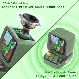 Divoom Ditoopro Retro Bluetooth Speaker, Pixel Art Speaker with LED Display, Loud Portable Speaker, Cute Desk Speaker, Vintage Gift for Christmas, Green