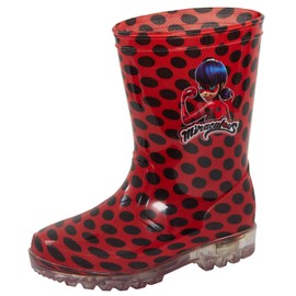 Miraculous Ladybug Girls Light Up Wellington Boots 9 UK Child Black Red