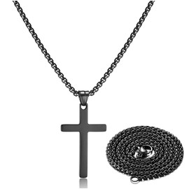 Cross Necklace for Men Women Stainless Steel Cross Pendant for Boys Cross Chain Simple Jewelry Gift for Christian Adjustable Black 18inches Large
