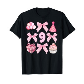 9th Coquette Birthday Party Nine Year Old Girl Coquette Bow T-Shirt