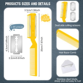 Yinkin 5 Pieces Razor Comb for Dogs Hair Grooming Trimmer for Pet Razor Comb with 25 Extra Blades Manual Dog Hair Trimmer Double Edge for Cats Hair Cutting Tool(Yellow)