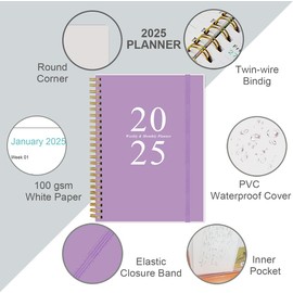 2025 Planner - 2025 Weekly & Monthly Planner to Track Goals, Academic Planner 2025 from January 2025 - December 2025, Medium 6.4" x 8.5", Purple