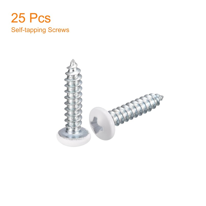 uxcell ST4x20mm White Screws Self Tapping Screws, 25pcs Pan Head