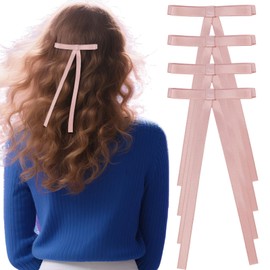 GAFATORY Pink Hair Bows for Women Hair Ribbon Bows With Long Tail Satin Bow Hair Clips Barrettes for Girls Cute Hair Accessories 4PCS