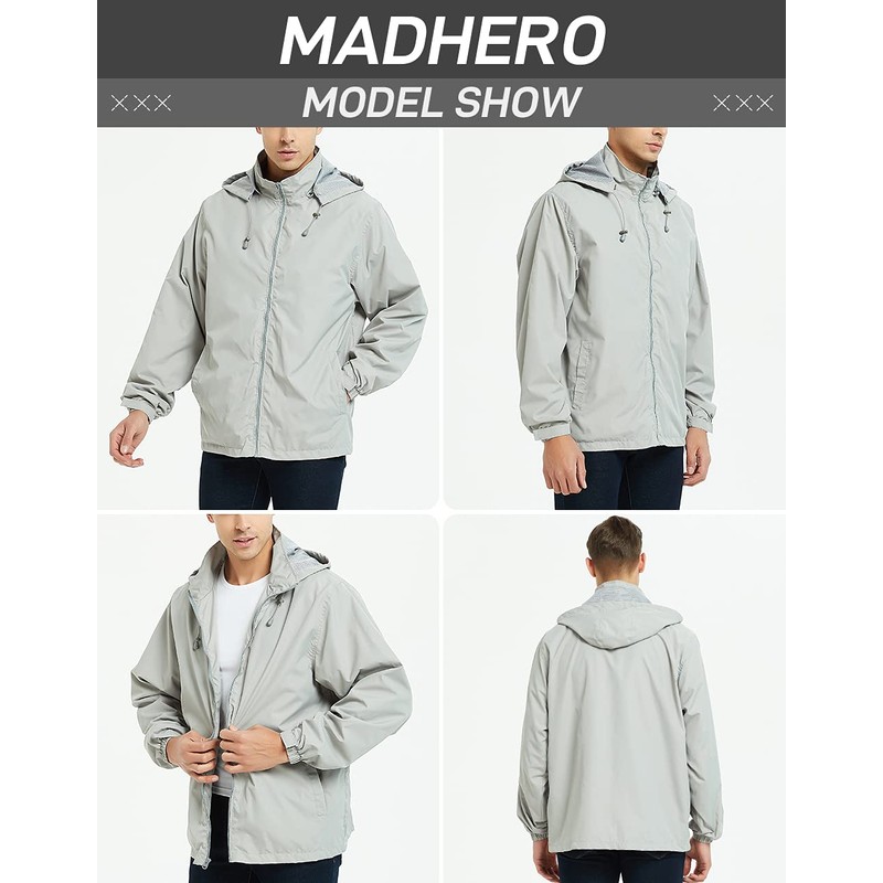 chamarra impermeable ligera cortavientos para hombre con capucha extraíble, Azul