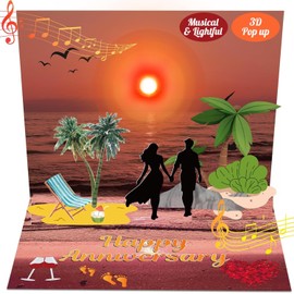 3D Pop Up Anniversary Card with Music and Lights for Wife Husband Couples