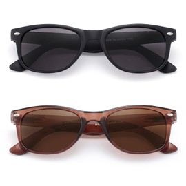 2 Pack Reader Sunglasses for Men Women Classic Rectangle Reading Glasses Outdoor Full Lenses Magnifying Eyewear UV Protection Matte Black/Bright Brown +3.5