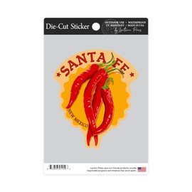 Die Cut Sticker Santa Fe, New Mexico, Red Chiles, Letterpress, Contour Vinyl Sticker 3 to 6 inches, (Waterproof Decal for Cars, Water Bottles, Laptops, Coolers), Large