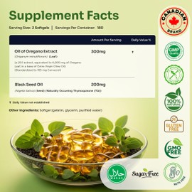 Vivastique Innovations Activique's Oil of Oregano with Black Seed Oil, 4X Strength Carvacrol & Thymoquinone, 2 in 1 Oregano Supplement for Immune Health, Plant Based, Non-GMO, Antioxidant & Immune Support, 360 Softgels