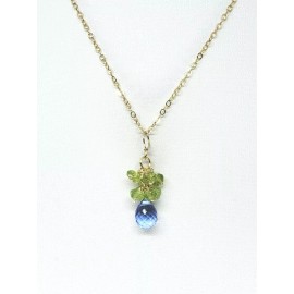 Semper Unique 14k Yellow Gold Simulated Blue Topaz Briolette Peridot Cluster Dangle Pendant