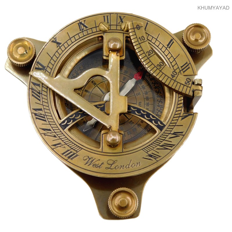 KHUMYAYAD Brass Sundial Compass Nautical Vintage Replica Sundial with Rosewood