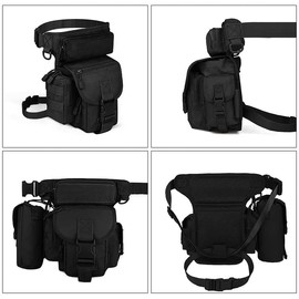 Tactical Military Leg Bag, Multi-Pocket Outdoor Utility Waist Pack, Black, Waterproof