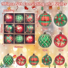 Christmas Balls Set - 9pcs Glitter Christmas Bauble, 6cm Red Green Shatterproof Christmas Tree Baubles Christmas Hanging Balls for Xmas Tree Garlands Wreaths DIY Home Decor