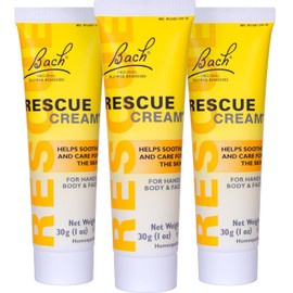 Crema de rescate de Bach, cuidado de la piel hidratante para manos, cuerpo y cara, manteca de karité, esencias florales homeopáticas para aliviar el estrés, sin fragancia, sin parabenos, paquete de 3, 1.06 onzas de Ea