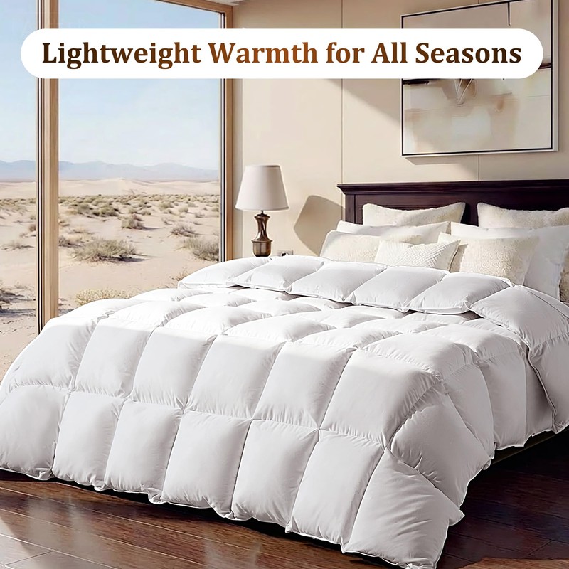 Premium Goose Down Fiber Comforter Queen Size, Ultra Fluffy Hotel