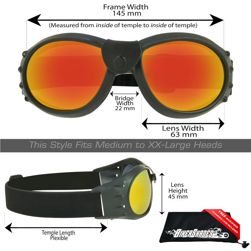Bikershades Motorcycle Safety Goggles Foam Padded Men Women Large Coverage
