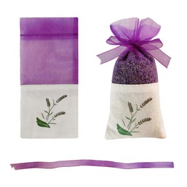 insoftb 15pcs Lavender Pattern Sachet Bags Empty for Lavender Buds Rose Herbs Organza Gauze Ribbons Storage Bags Cotton Ramie Sacks