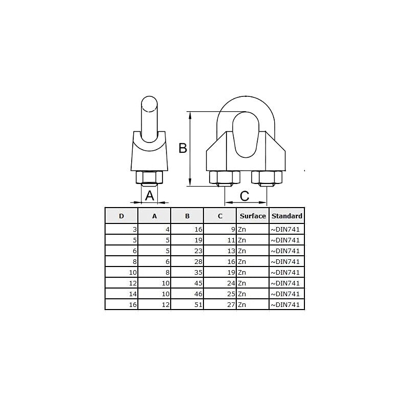 M12/13 Wire Rope Clamp Bend Shape Steel Wire Rope Clip