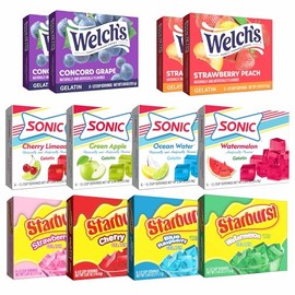 Jel Sert Gelatin Dessert Mix Variety Pack – 12 Flavored Gelatin Boxes Featuring Welch’s, Sonic, and Starburst – Fun Desserts for Kids, Families, and Party Recipes