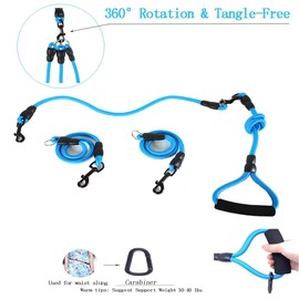 3 in 1 Durable Nylon Dog Leash with Padded Handle, 360° Swivel No Tangle Climbing Rope Removable Pet Traction Rope (Blue, S)