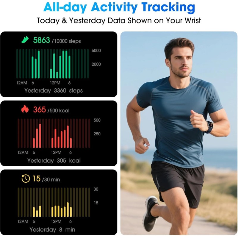 DAVIKO Pedometer Watch Senior Friendly No App/Phone Required, Waterproof Fitness