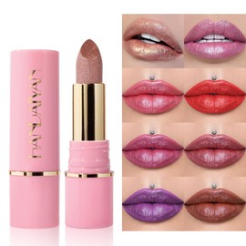 BEUKING Diamond Nude Lipstick, Matte Glitter Nourishing Lip Gloss, Metallic Long Lasting Moisturizing Lip Stain, Fine Shimmer Silky Full-Coverage Lip Tint for Lip Make up (02# First Love, 0.13 oz)