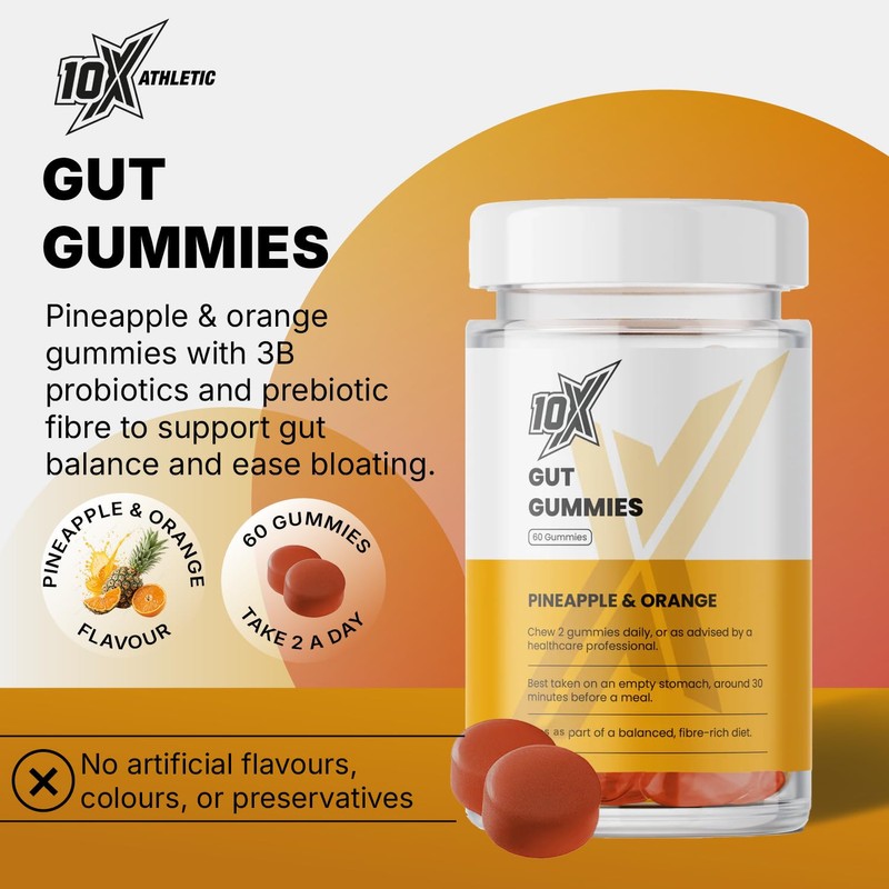 10X Athletic Pre Probiotic Gut Gummies – Pineapple & Orange