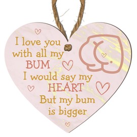 I Love You with All My Bum Funny Pink Heart MDF Plaque – Humorous Love Quote Wooden Sign for Couples – Quirky Romantic Gift for Him or Her – Heart-Shaped Wall Decor for Home or Bedroom (Pink)