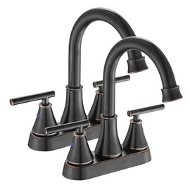 Bathroom Sink Faucet 4 Inch 2 Handle Centerset Oil Rubbed Bronze Lead-Free Modern Bathroom Faucet Vanity Faucet with Pop-up Drain Stopper and Supply Hoses(Set of 2)