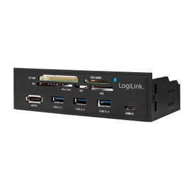 LogiLink UA0341 - 5.25 Inch Multifunctional Panel with Integrated Card Reader (M2, MS, SD, micro-SD, XD, CF) / USB 3.0 Hub (3-Port) / USB-C / eSATA