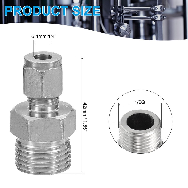PATIKIL 1/2G x 6mm 304 Stainless Steel Compression Tube Fitting