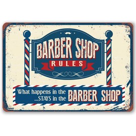 Barber Shop Rules Sign - Vintage Shop Signs for Business, Barbershop Accessories, Hair Salon Wall Art, Great Gift for Barbers and Hair Stylist, 12x18 Use Indoors or Outdoors Durable Rustic Metal Sign