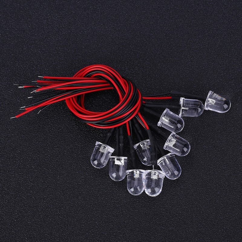 50PCs 12V LED Pre Wired Luminous Diode 10mm Round Head