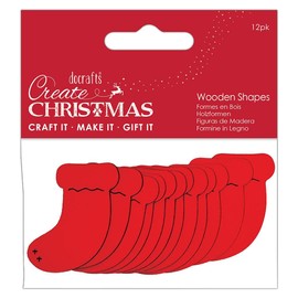 Create Christmas Wooden Shapes, Stockings, Red, Pack of 12, Suitable for Home, Wood Paint, Wooden Toys and Card Craft, Ideal for Christmas Decorations and Card Making Supplies