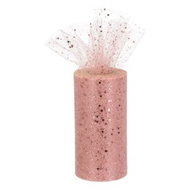 sourcing map 6" Wide 50 Yards Sequin Tulle Ribbon Rolls Glitter Sparkly Netting Fabric for Tutu Skirt Sewing Christmas Wedding Gift, Rose Gold