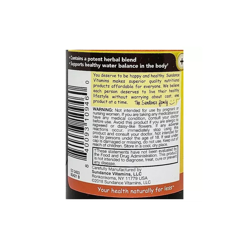Sundance Vitamins Supplement Super Water Pill Fluid Balance Coated Caplets