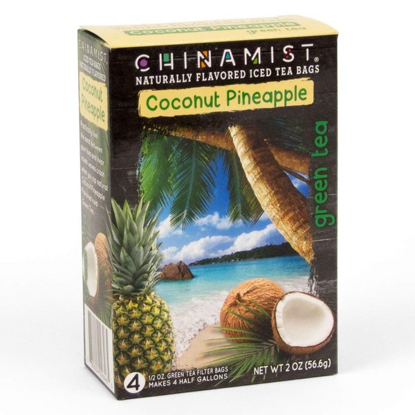 China Mist - Naturally Flavored Coconut Pineapple Green Iced Tea Bags - Each Tea Bag Yields 1/2 Gallon