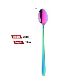 SBOMHS Latte Macchiato Spoon 18/10 Stainless Steel Coffee Spoon Long Handle Cafe Cappuccino Spoon Dessert Spoon 20 cm Long Drink Spoon for Nutella Latte Coffee Pack of 6 Large Yoghurt Spoons (Rainbow)