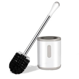 AONEZ AONEZ Compact Toilet Brush & Holder, Stainless Steel Handle, Space Saving for Storage, Deep Cleaning, Drip-Proof, Easy to Assemble, Nylon Bristles, White & Grey