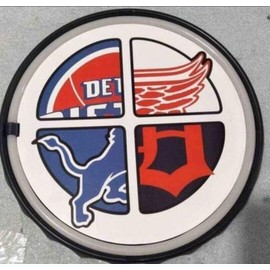 red wings tigers lions pistons Detroit sports team 12" round sign Illumin sign  led man cave sign New Tigers