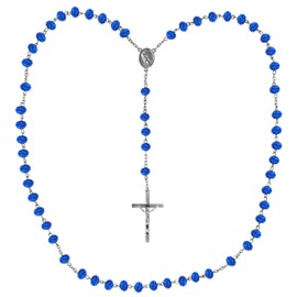 Kaltner Präsente Geschenkidee - Rosenkranz/Rosenkranzkette für Damen und Herren mit Kreuz Anhänger Marienbild und Glas Perlen (Länge 74 cm) (Blau)